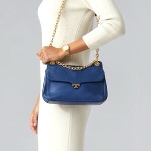 Tory Burch | Rich Blue Leather and Gold Chain Shoulder Bag